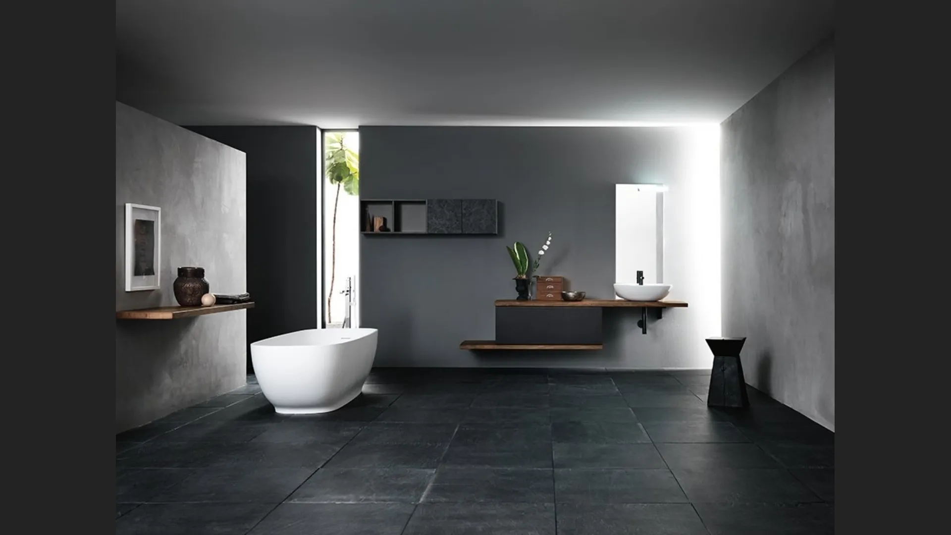 Mobile da Bagno sospeso in rovere e nobilitato Ardesia con lavabo in ceramica INK NK03 di Compab