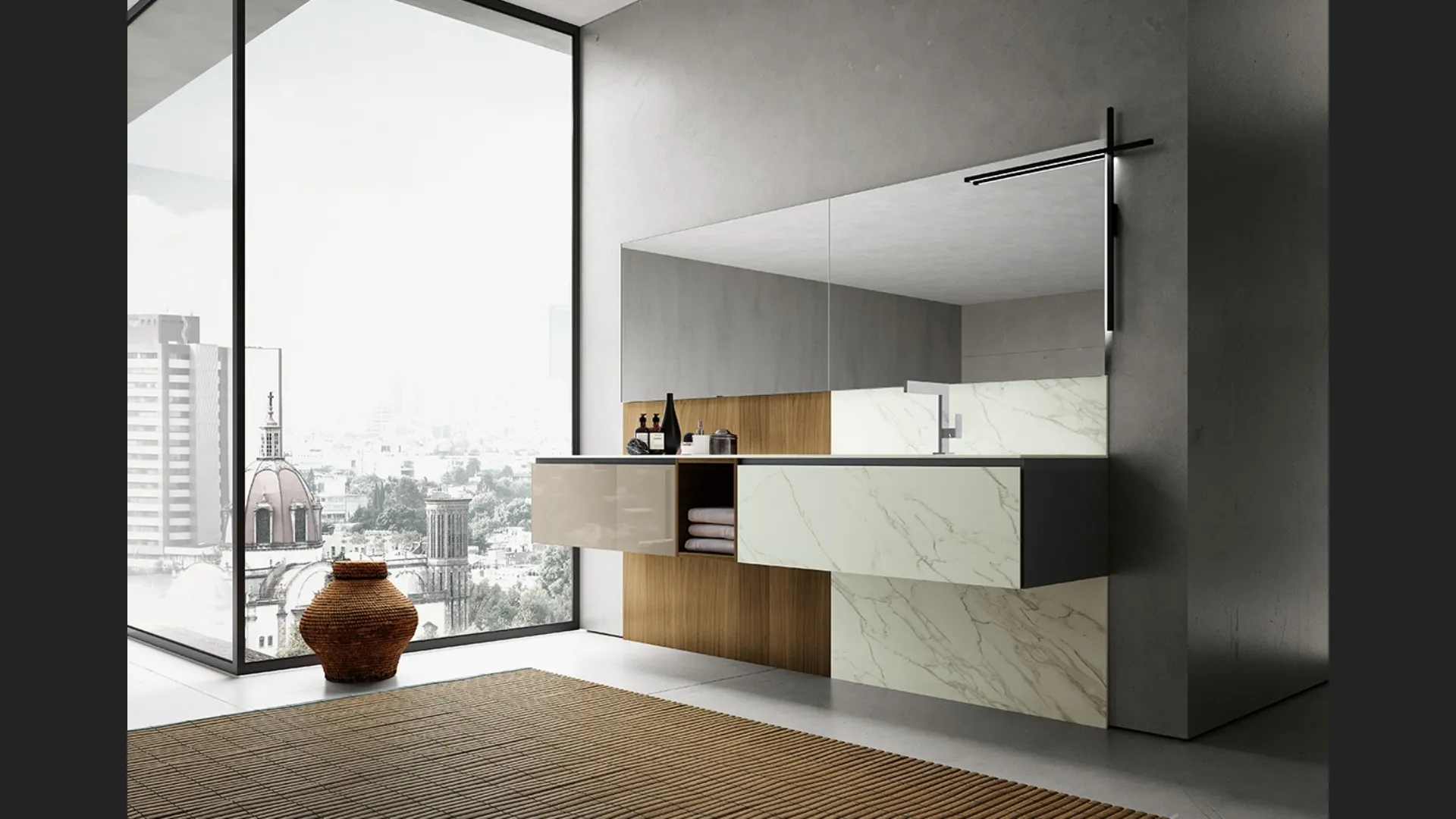 Mobile da Bagno sospeso in gres e vetro Modulo 03 di Archeda