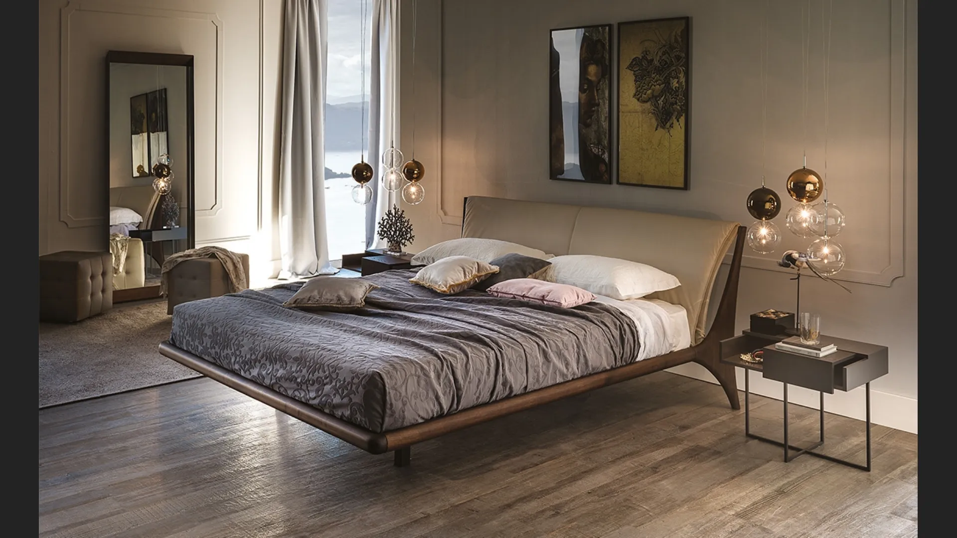 Letto Nelson in legno con testiera imbottita di Cattelan Italia